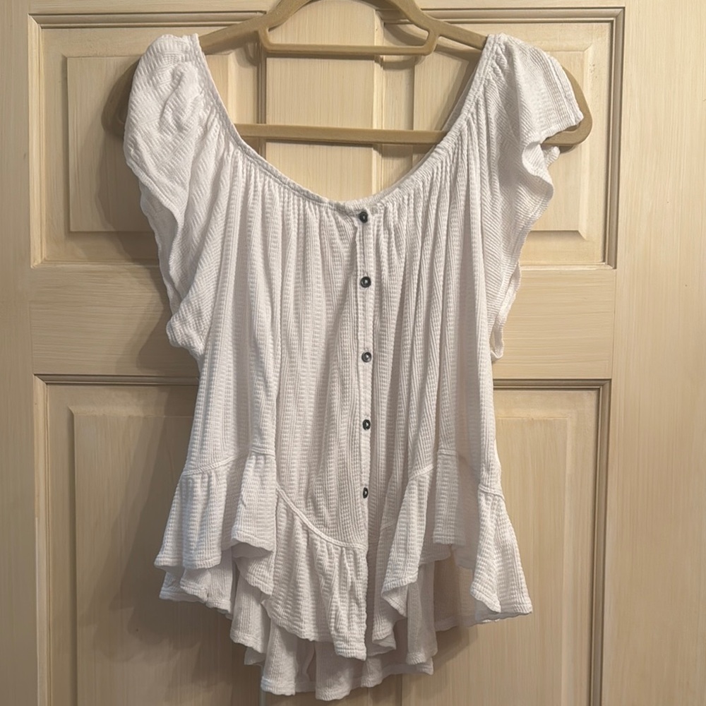 Free People White Flutter Sleeve Top